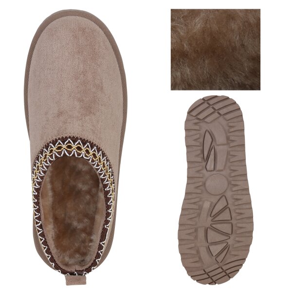 Stiefelparadies Damen Pantoffeln in Taupe Fabrikpreis