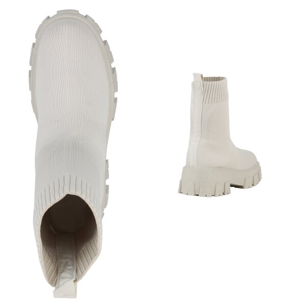 Stiefelparadies Damen Schlupfstiefeletten in Beige Günstig kaufen