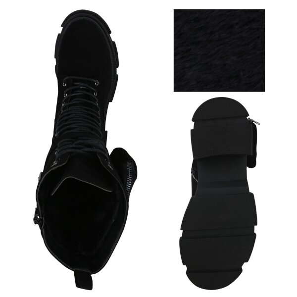 Stiefelparadies Damen Schnürstiefel in Schwarz Großer Ausverkauf