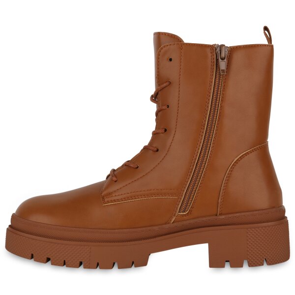 Stiefelparadies Damen Schnürstiefeletten in Hellbraun Flash Sale