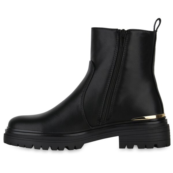 Stiefelparadies Damen Klassische Stiefeletten in Schwarz PU