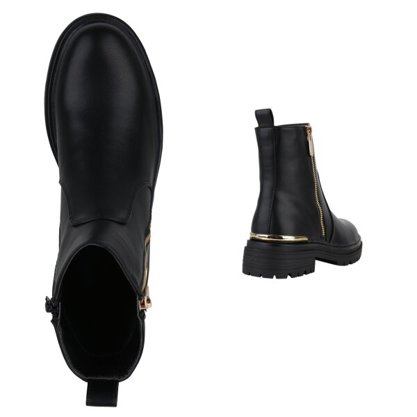 Stiefelparadies Damen Klassische Stiefeletten in Schwarz PU Vatertagsangebot