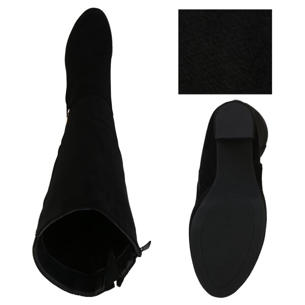 Stiefelparadies Damen Klassische Stiefel in Schwarz Velours Jubiläumsangebot