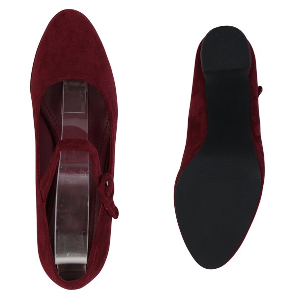 Stiefelparadies Damen Mary Janes in Burgund Velours Heißer Verkauf