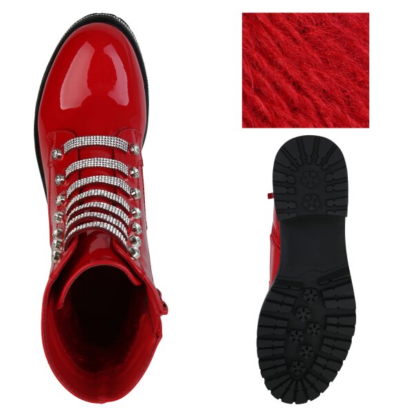 Stiefelparadies Damen Klassische Stiefeletten in Rot Lack Neuheiten