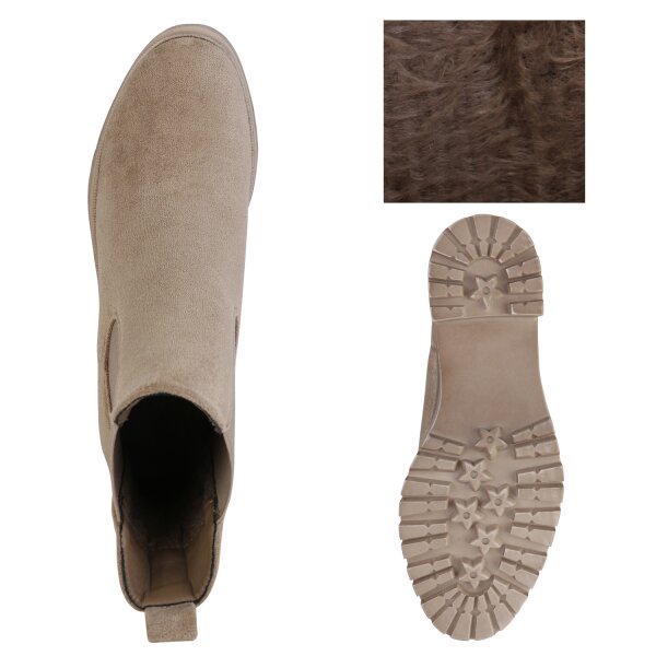 Stiefelparadies Damen Chelsea Boots in Khaki Velours Riesige Ersparnisse