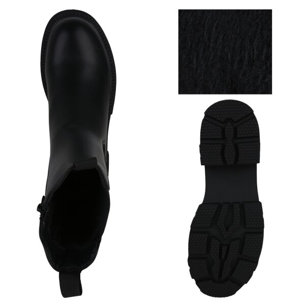 Stiefelparadies Damen Plateau Boots in Schwarz Super Sparpreis