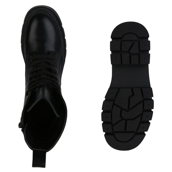 Stiefelparadies Damen Plateau Boots in Schwarz Letzte 3 Tage