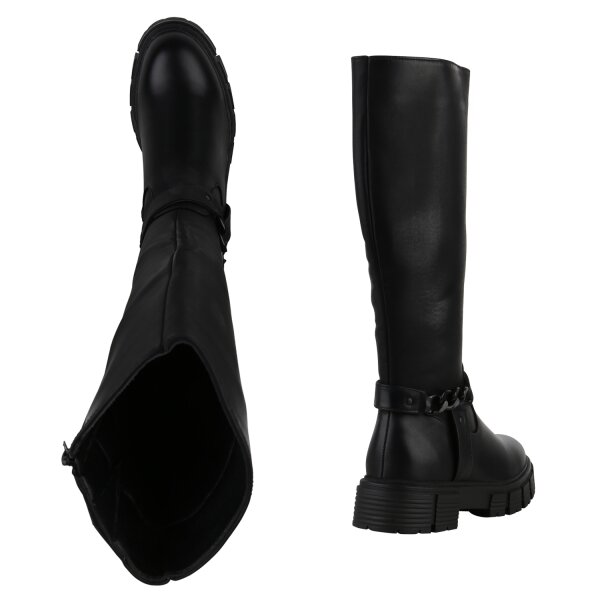 Stiefelparadies Damen Bikerstiefel in Schwarz Zeitbegrenzte Promotion