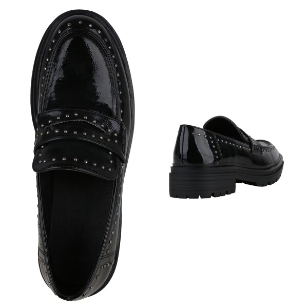 Stiefelparadies Damen Klassische Slippers in Schwarz Lack Bis zu 65% Rabatt