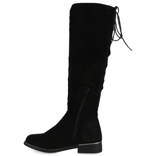 Stiefelparadies Damen Klassische Stiefel in Schwarz Velours