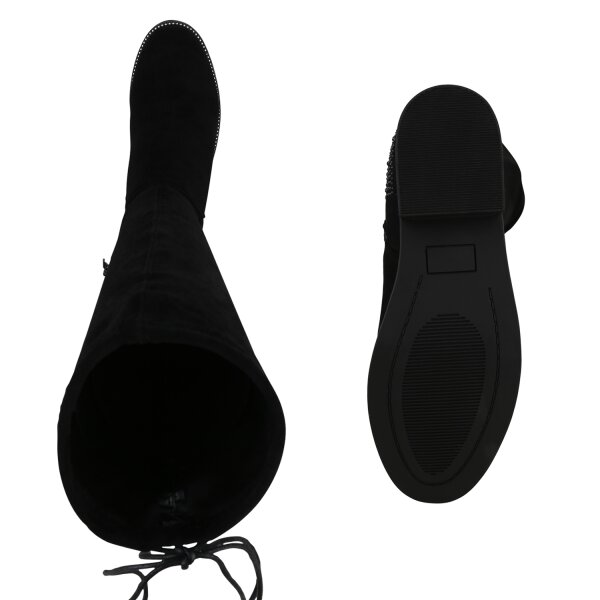 Stiefelparadies Damen Klassische Stiefel in Schwarz Velours Sonderangebot der Fabrik