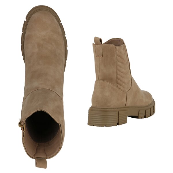 Stiefelparadies Damen Plateau Boots in Tan Super Rabatt