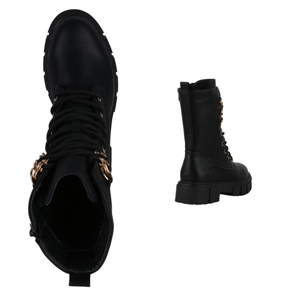 Stiefelparadies Damen Schnürstiefel in Schwarz 50% Rabatt mit kostenlosem Versand