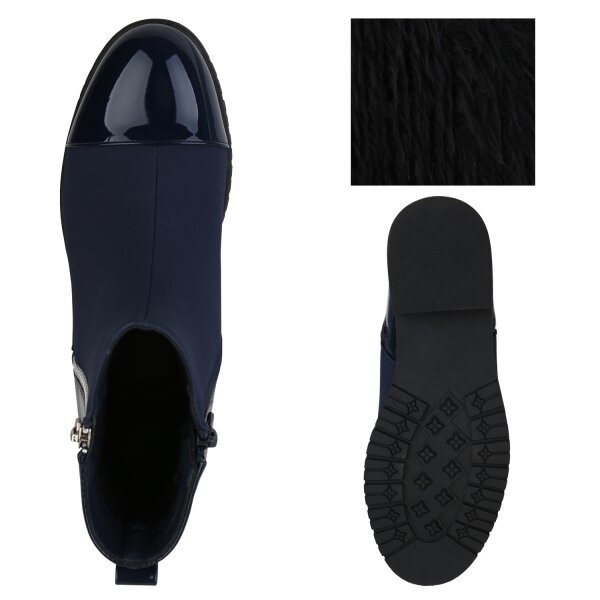 Stiefelparadies Damen Klassische Stiefeletten in Dunkelblau Lack Fabrikladen