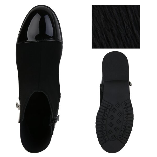 Stiefelparadies Damen Klassische Stiefeletten in Schwarz Kroko Lack Begrenzt auf 3 Tage