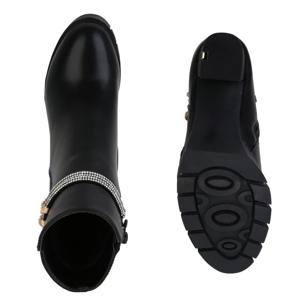 Stiefelparadies Damen Klassische Stiefeletten in Schwarz PU Speichern exportieren