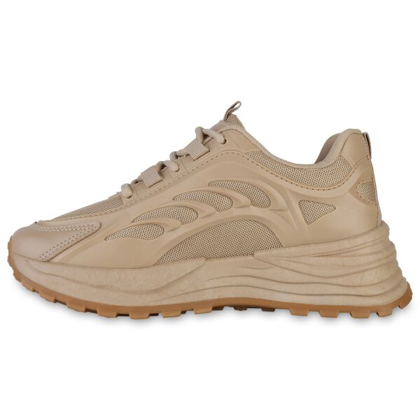 Stiefelparadies Damen Plateau Sneaker in Khaki Im Verkauf