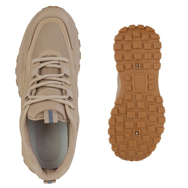 Stiefelparadies Damen Plateau Sneaker in Khaki Im Verkauf
