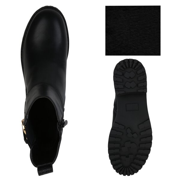 Stiefelparadies Damen Klassische Stiefeletten in Schwarz Snake Outlet