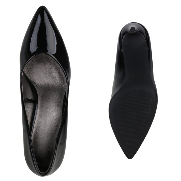 Stiefelparadies Damen Spitze Pumps in Schwarz Lack Fabrikpreis