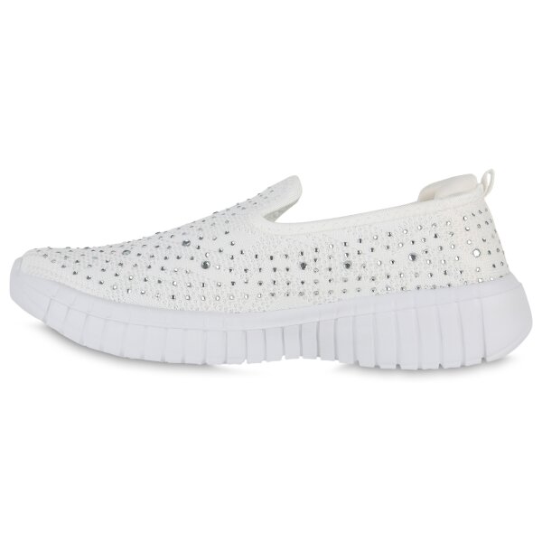 Stiefelparadies Damen Slip Ons in Weiss Versandkostenfrei