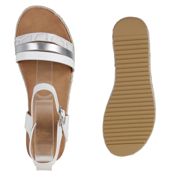 Stiefelparadies Damen Plateau Sandaletten in Weiss Silber Metallic Snake Begrenztes Angebot