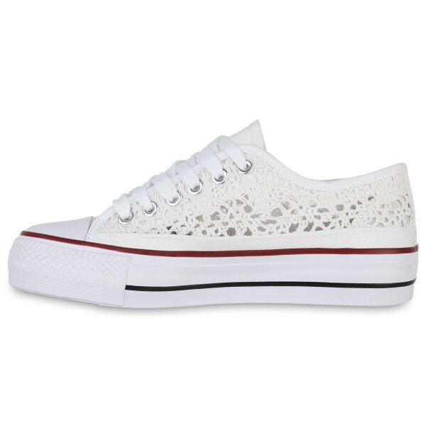 Stiefelparadies Damen Sneaker low in Weiss Muttertagsangebot