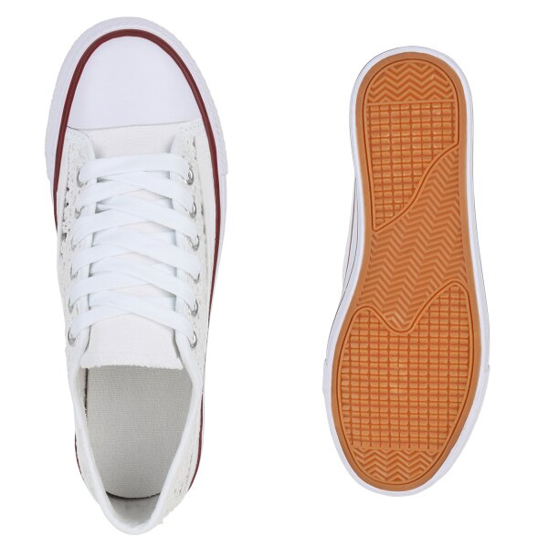Stiefelparadies Damen Sneaker low in Weiss Muttertagsangebot