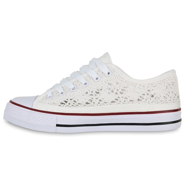 Stiefelparadies Damen Sneaker low in Weiss Valentinstagsangebot