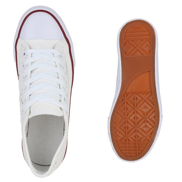 Stiefelparadies Damen Sneaker low in Weiss Valentinstagsangebot
