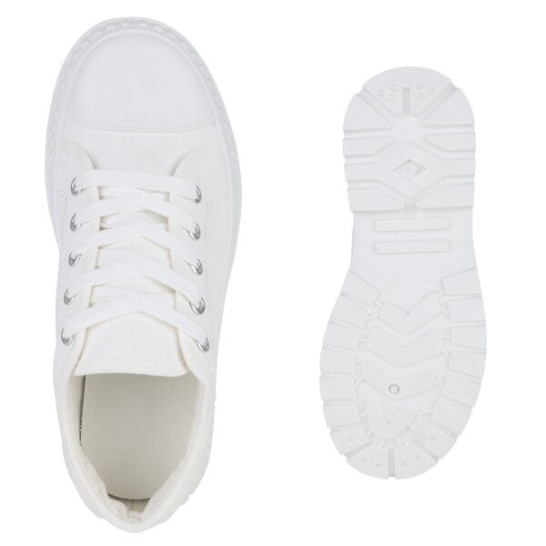 Stiefelparadies Damen Sneaker low in Weiss Heißer Verkauf