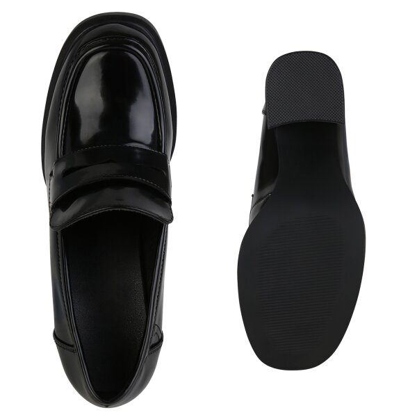 Stiefelparadies Damen Klassische Pumps in Schwarz Lack Neueste Mode