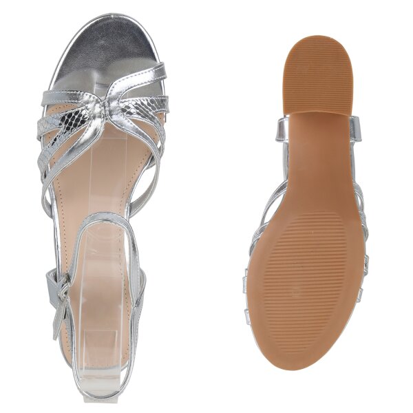 Stiefelparadies Damen Klassische Sandaletten in Silber Snake Exklusive Angebote