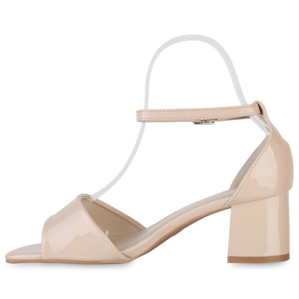Stiefelparadies Damen Klassische Sandaletten in Weiss Lack Blitzangebot