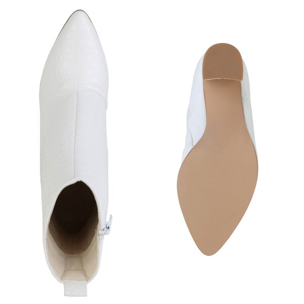 Stiefelparadies Damen Klassische Stiefeletten in Weiss Muster Große Rabatte