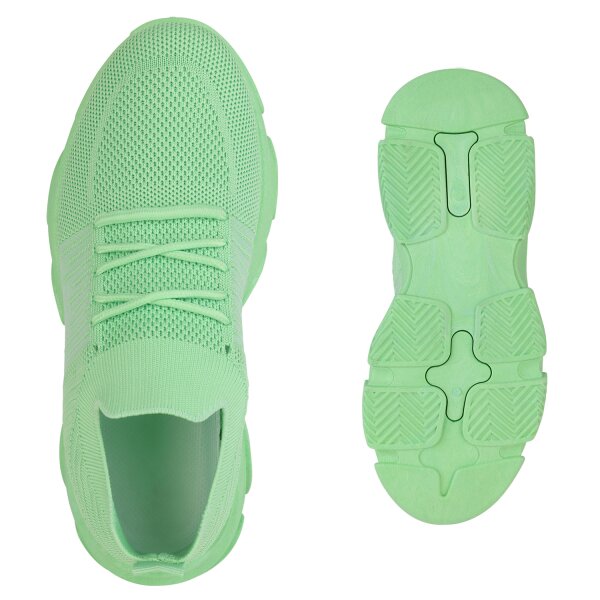 Stiefelparadies Damen Plateau Sneaker in Hellgrün Neuheiten