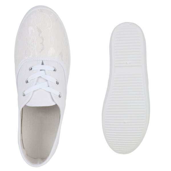 Stiefelparadies Damen Sneaker low in Weiss Räumungsverkauf