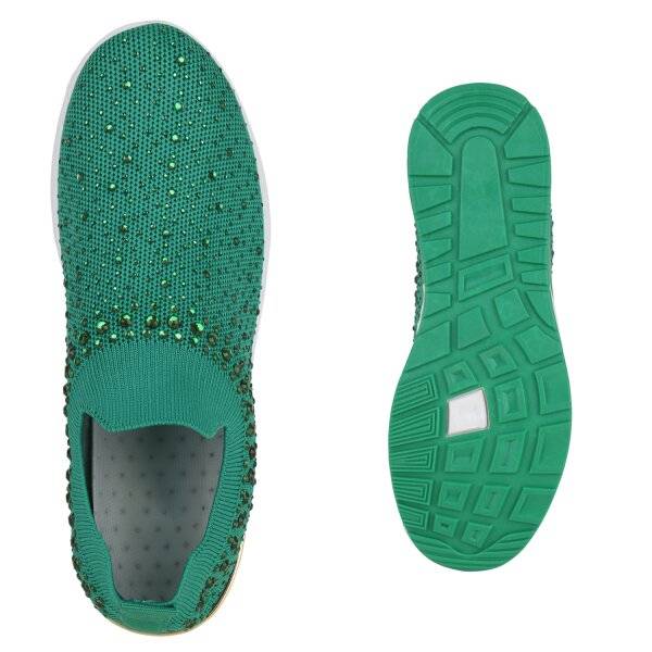 Stiefelparadies Damen Slip Ons in Grün Begrenzte Freigabe