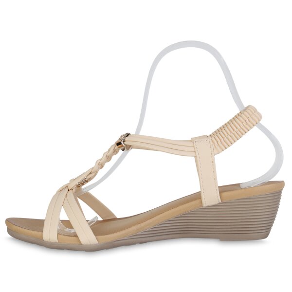 Stiefelparadies Damen Keilsandaletten in Creme Zeitbegrenzte Promotion