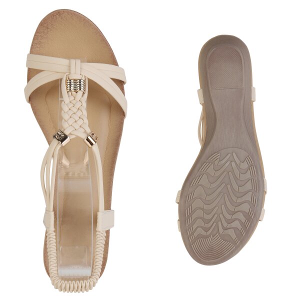 Stiefelparadies Damen Keilsandaletten in Creme Zeitbegrenzte Promotion