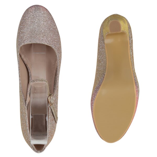 Stiefelparadies Damen Mary Janes in Rose Gold Kostenloser Versand international