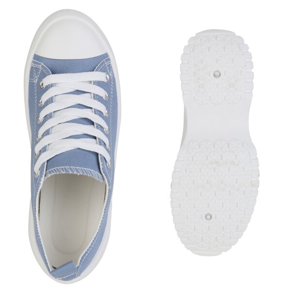 Stiefelparadies Damen Sneaker low in Blau 50% Rabatt für begrenzte Zeit