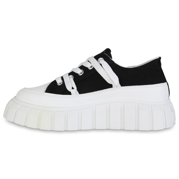Stiefelparadies Damen Plateau Sneaker in Schwarz Verkauf