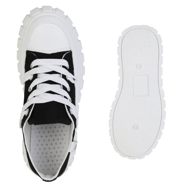 Stiefelparadies Damen Plateau Sneaker in Schwarz Verkauf