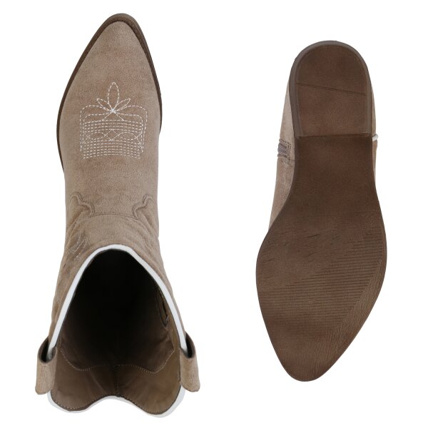 Stiefelparadies Damen Cowboy Boots in Khaki Velours Meist gekauft