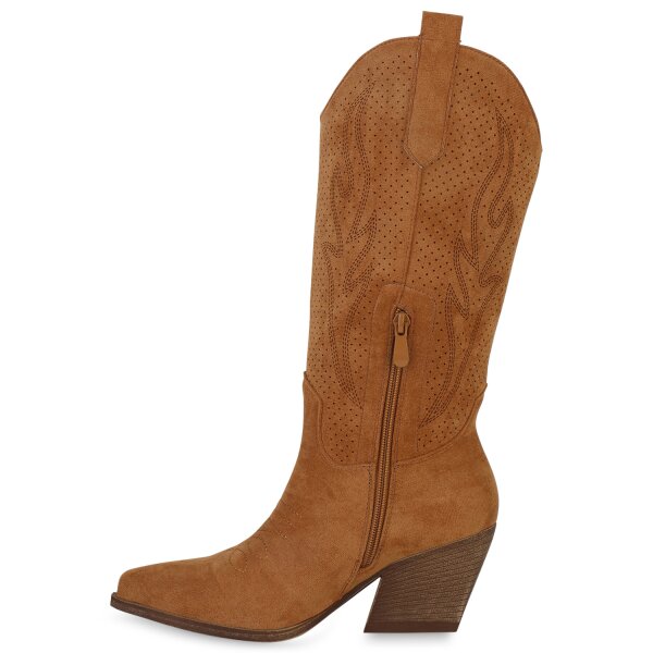Stiefelparadies Damen Cowboystiefel in Hellbraun Kostenloser Versand