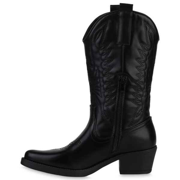 Stiefelparadies Damen Cowboystiefel in Schwarz Limitierter Zeitrabatt