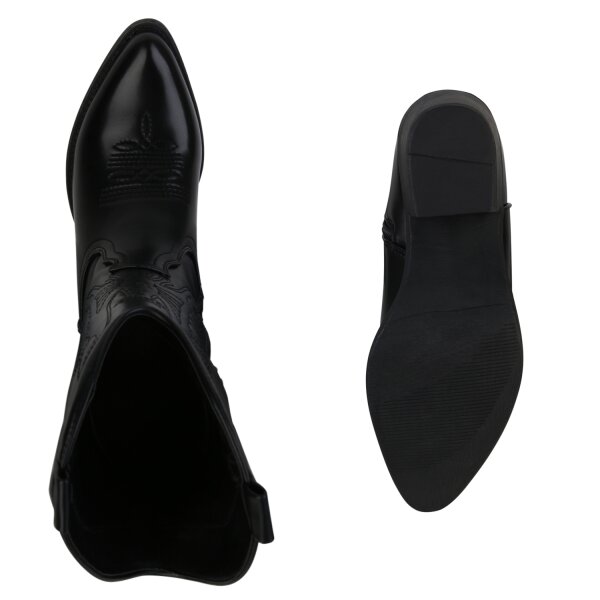 Stiefelparadies Damen Cowboystiefel in Schwarz Limitierter Zeitrabatt