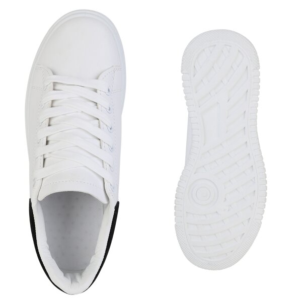 Stiefelparadies Damen Plateau Sneaker in Weiss Schwarz Sonderangebot